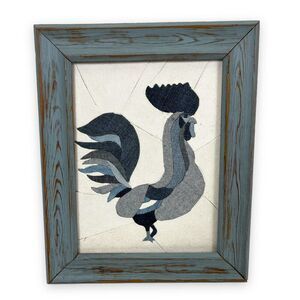 Handmade Rooster Fabric Collage Framed Artwork Patchwork